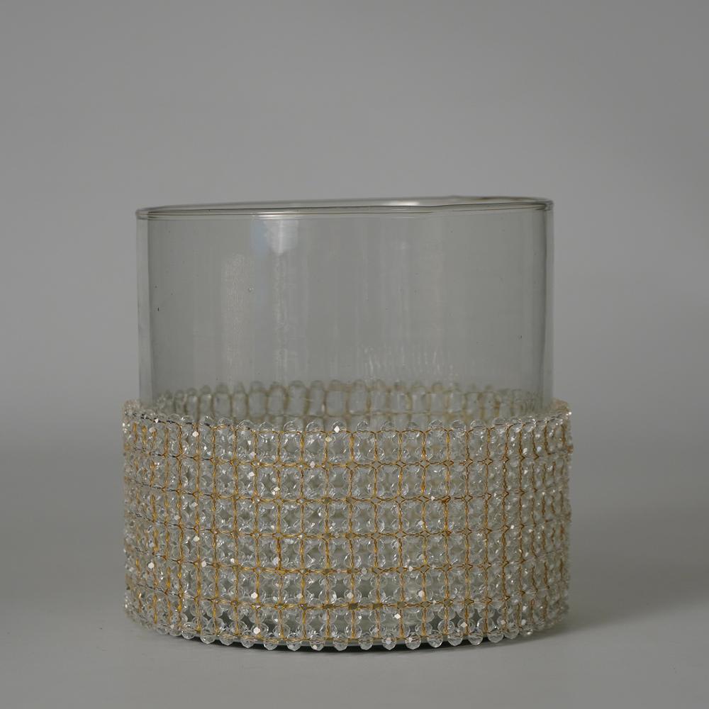 Candle Holder Wrapped In Transparent Fabric 6"X6". Picture 1