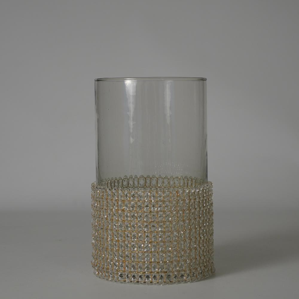 Candle Holder Wrapped In Transparent Fabric 10"X6". Picture 1