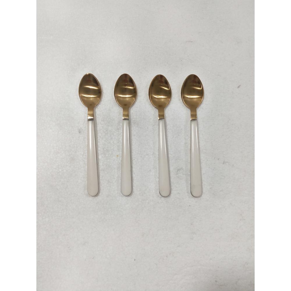 Set Of 4 Cocktail Spoons W/ White Resin Handles In Giftbox - Gold & White. Picture 1