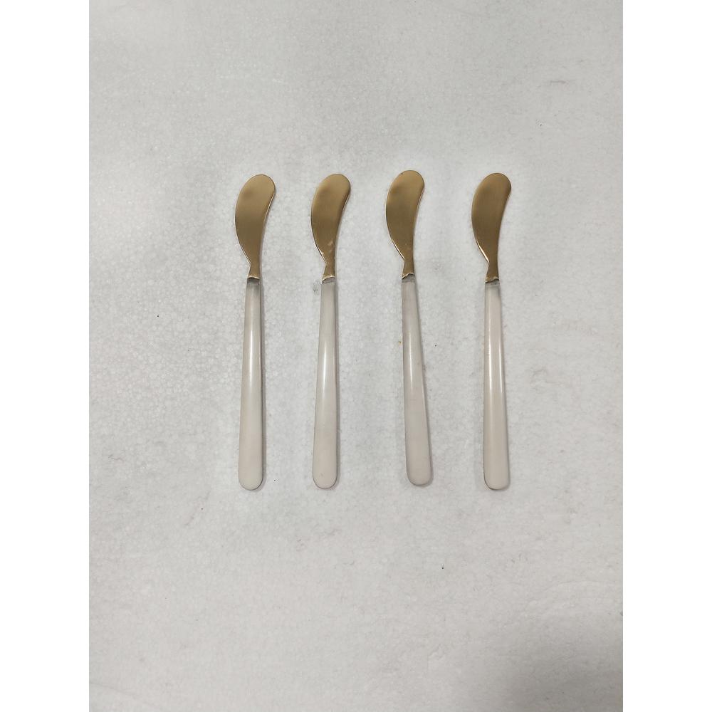 Set Of 4 Cocktail Spreaders W/ White Resin Handles In Giftbox - Gold & White. Picture 1