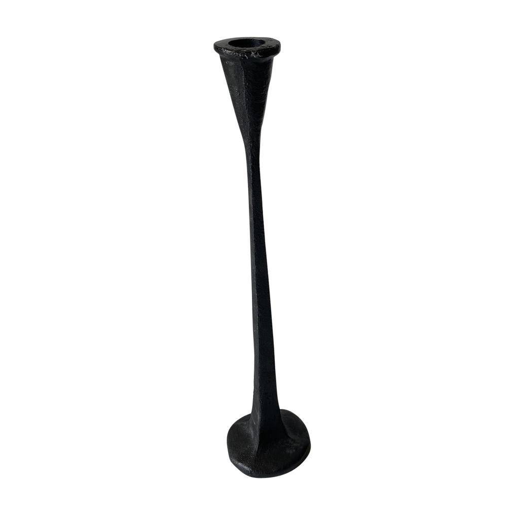 Lg. Cast Iron Taper Candle Holder 14.15”H Black -St - Black. Picture 1