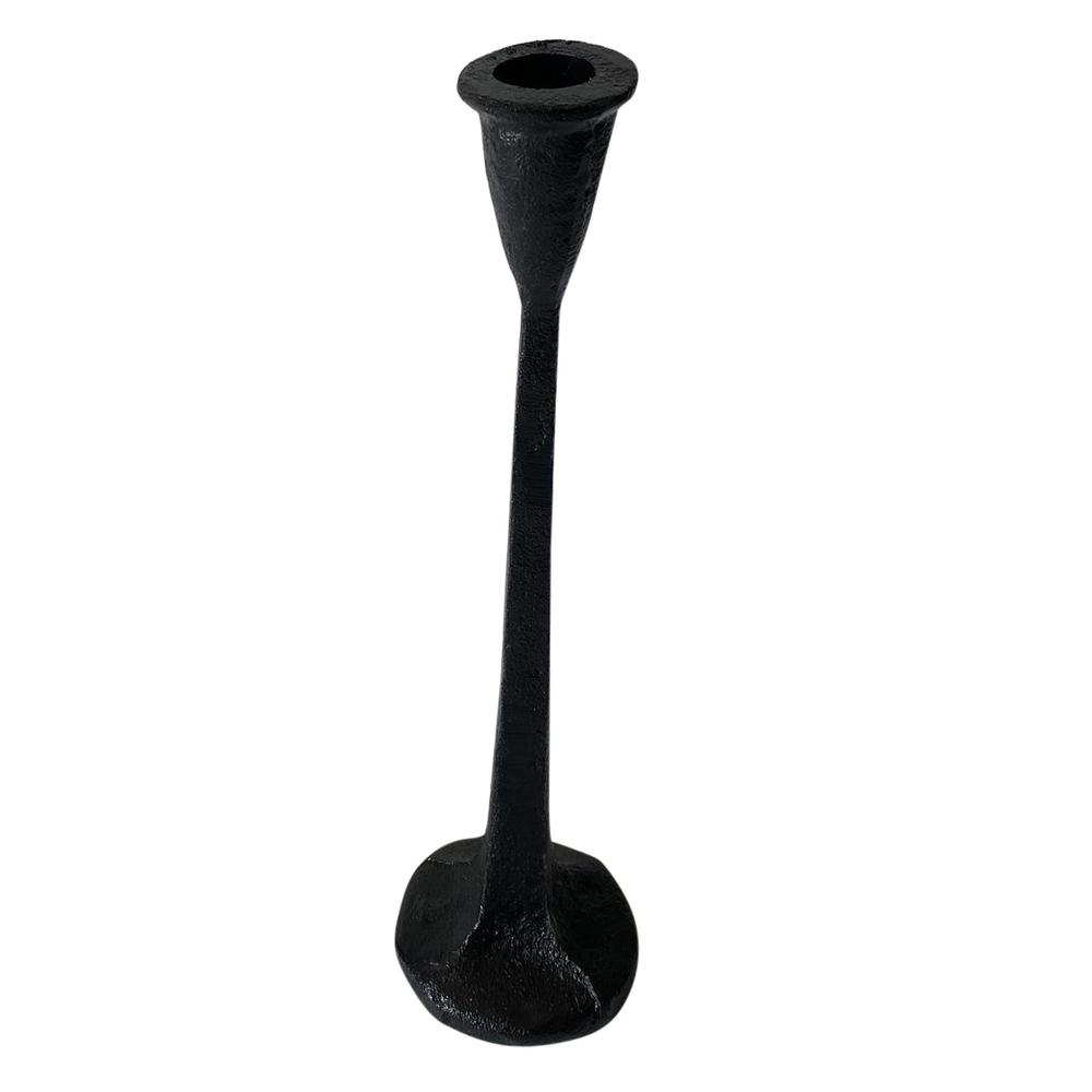 Sm. Cast Iron Taper Candle Holder 11.5”H Black -St - Black. Picture 1