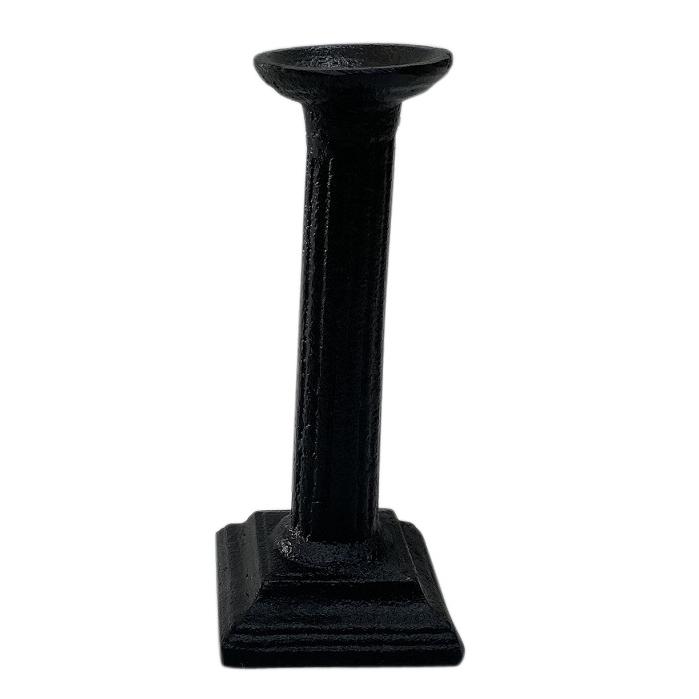 Med. Cast Iron Pillar Candle Holder 6.25”H Black -St - Black. Picture 1