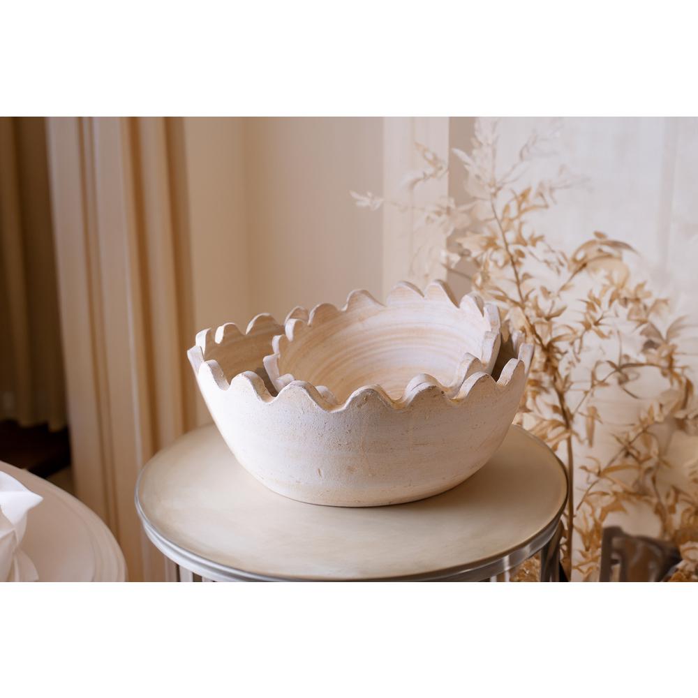 Sm Wave Bowl White Ivory 12.75"x12.75"x6". Picture 1