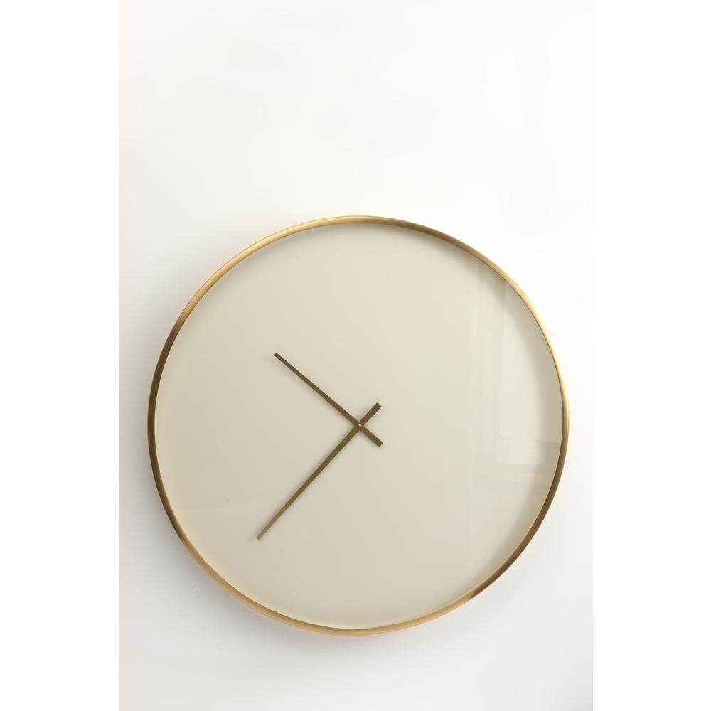 White W/Gold Simple Dial Clock Dia30" - Matt Brass. Picture 1