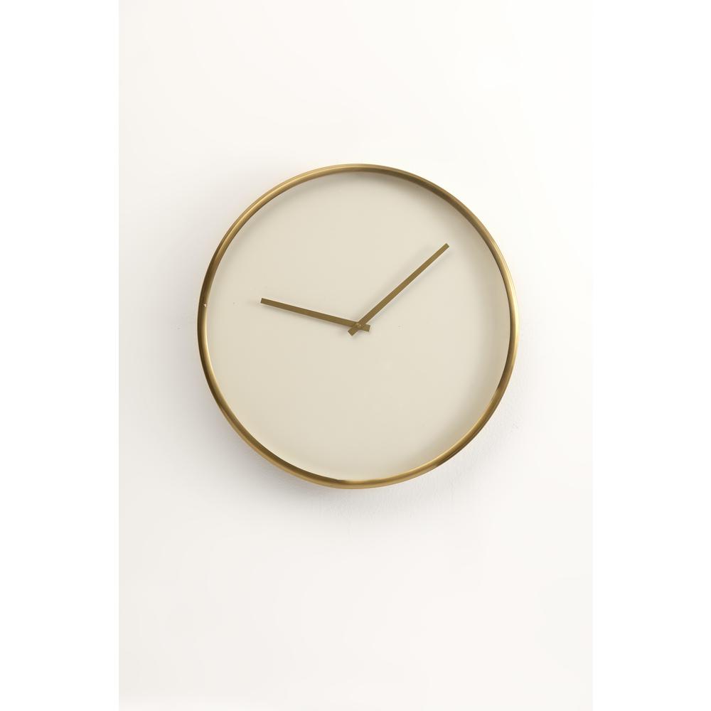White W/Gold Simple Dial Clock Dia16" - Matt Brass. Picture 1