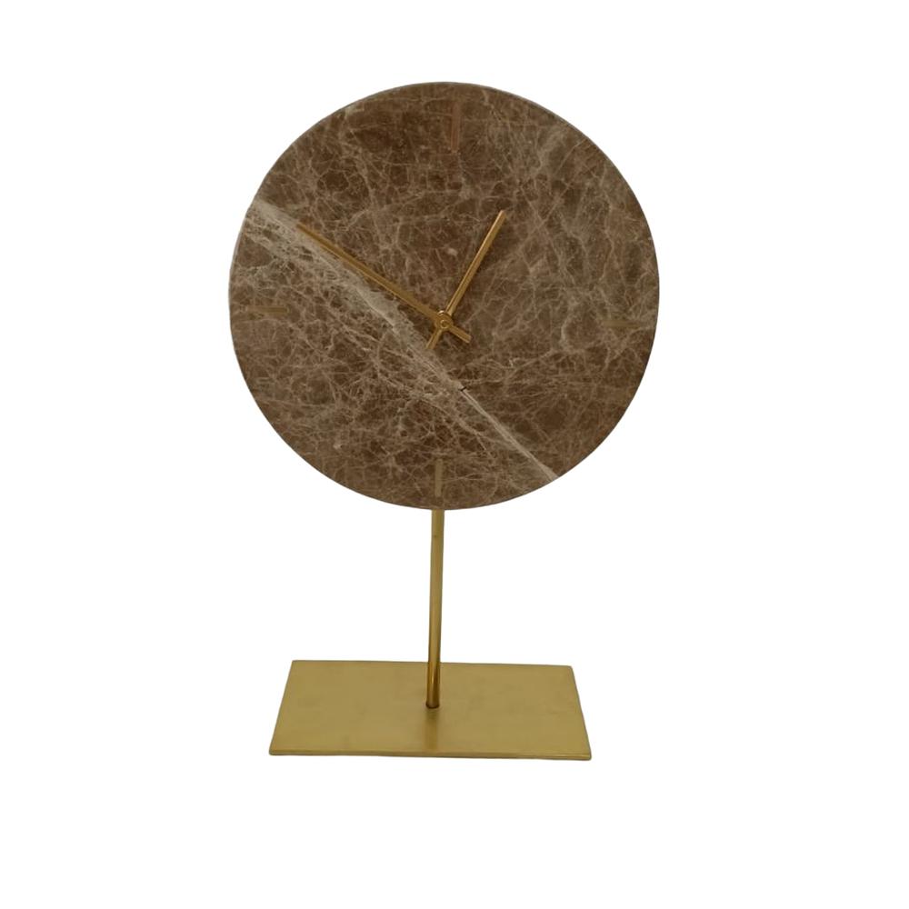 Brown Marble Table Clock W/ Gold Stand -St - Brown. Picture 1