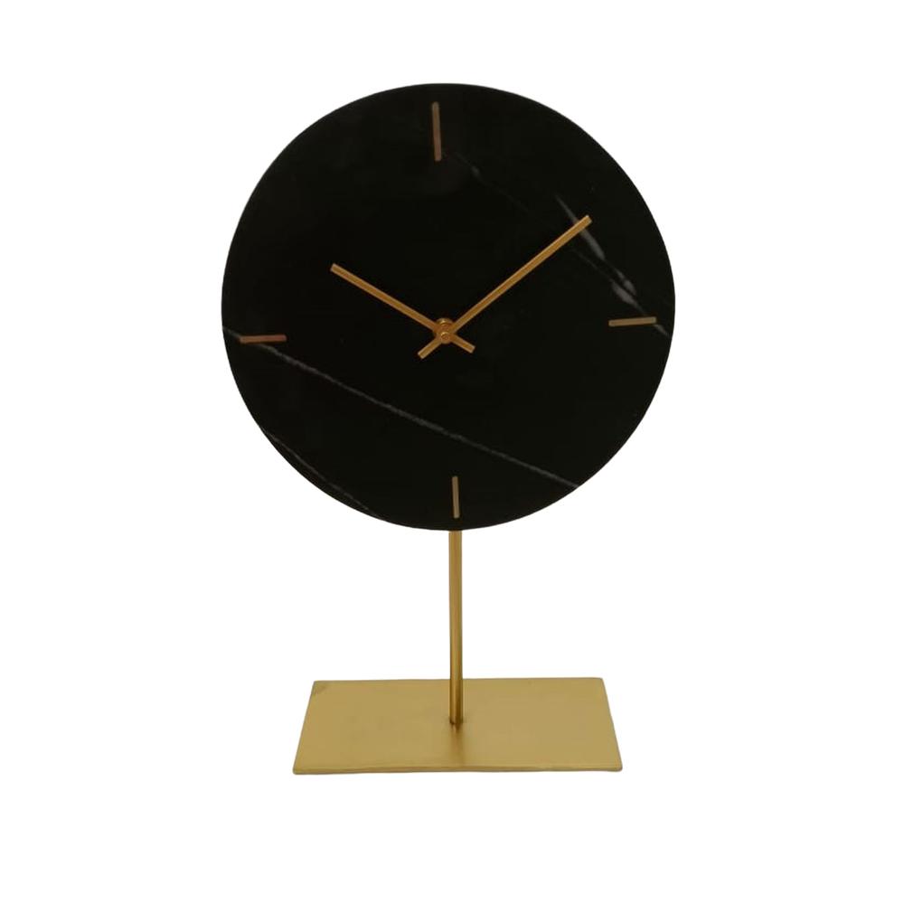 Black Marble Table Clock W/ Gold Stand -St - Black. Picture 1