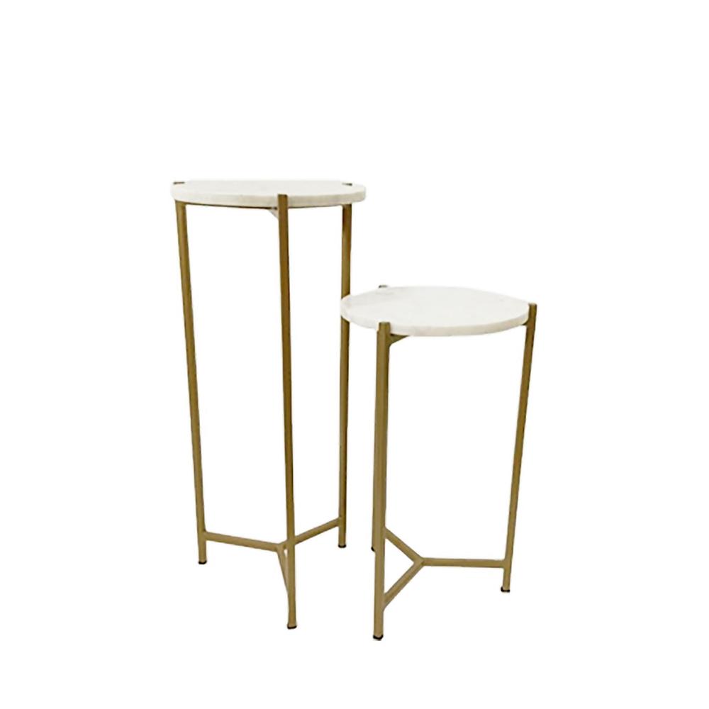 WHITE MARBLE DRINK TABLE SET OF WITH GOLD  STAND. Picture 1