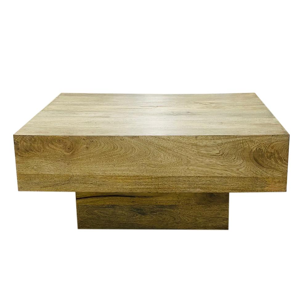 Square Mango Wood Coffee Table Natural Finish. Picture 1
