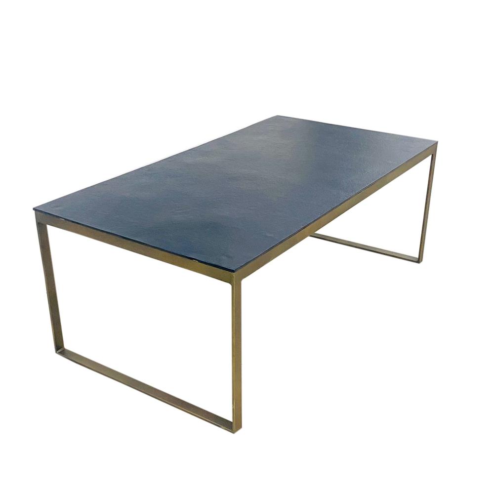 Aluminum Black Top Rectangular Coffee Table w/Brass Antique Stand. Picture 1