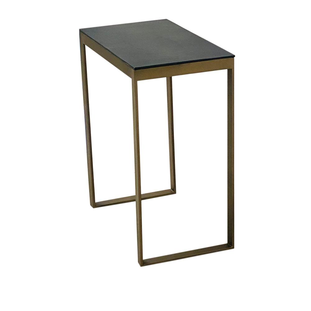Aluminum Black Top Rectangular Side Table w/Brass Antique Stand. Picture 2