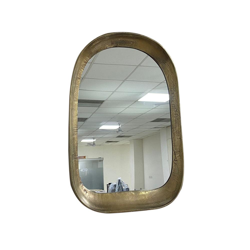 Curved Border Window Mirror Brass Antique Dia 22.50". Picture 1