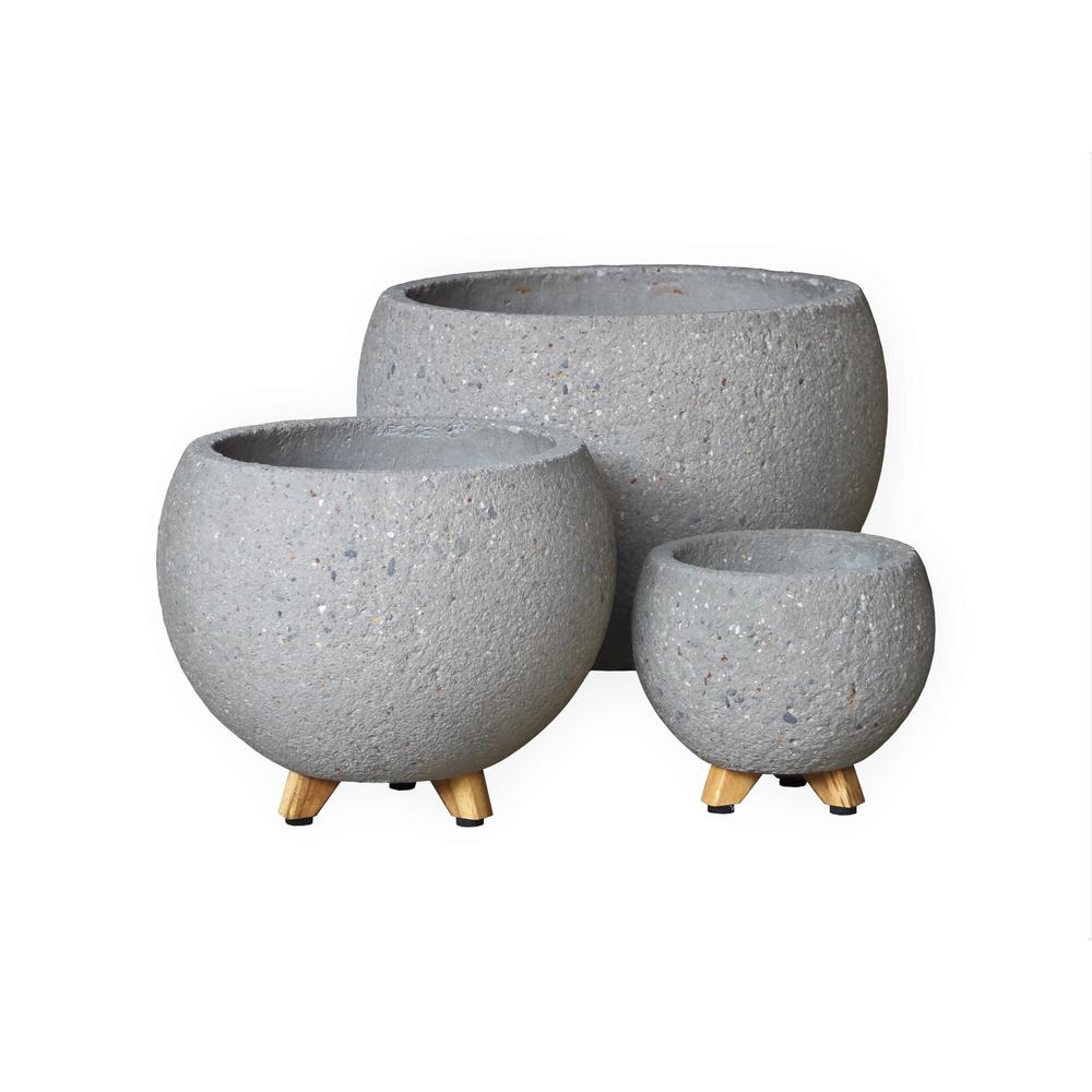 Set Of 3 Cement Pots W/ Feet- St - Rockgrey. Picture 1