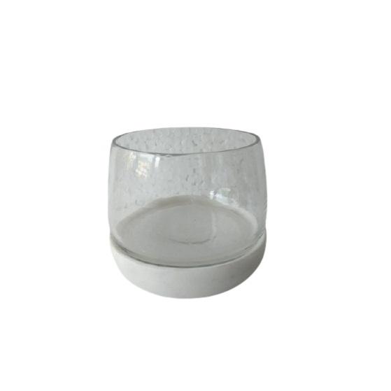 Glass Bowl W/ White Marble Base 4”Dia- St - White. Picture 1