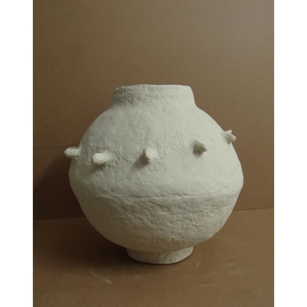 Paper Mache Vase Dia 16" Off-White. Picture 1