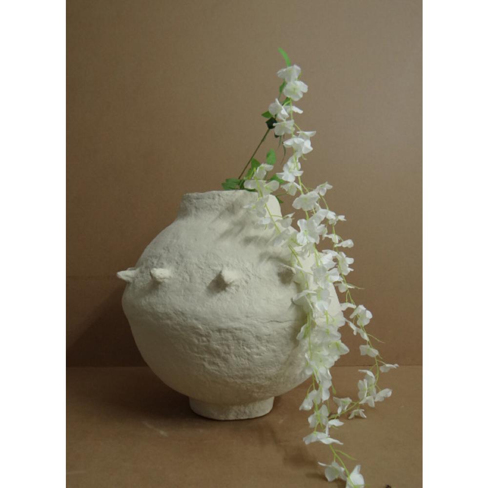 Paper Mache Vase Dia 16" Off-White. Picture 5