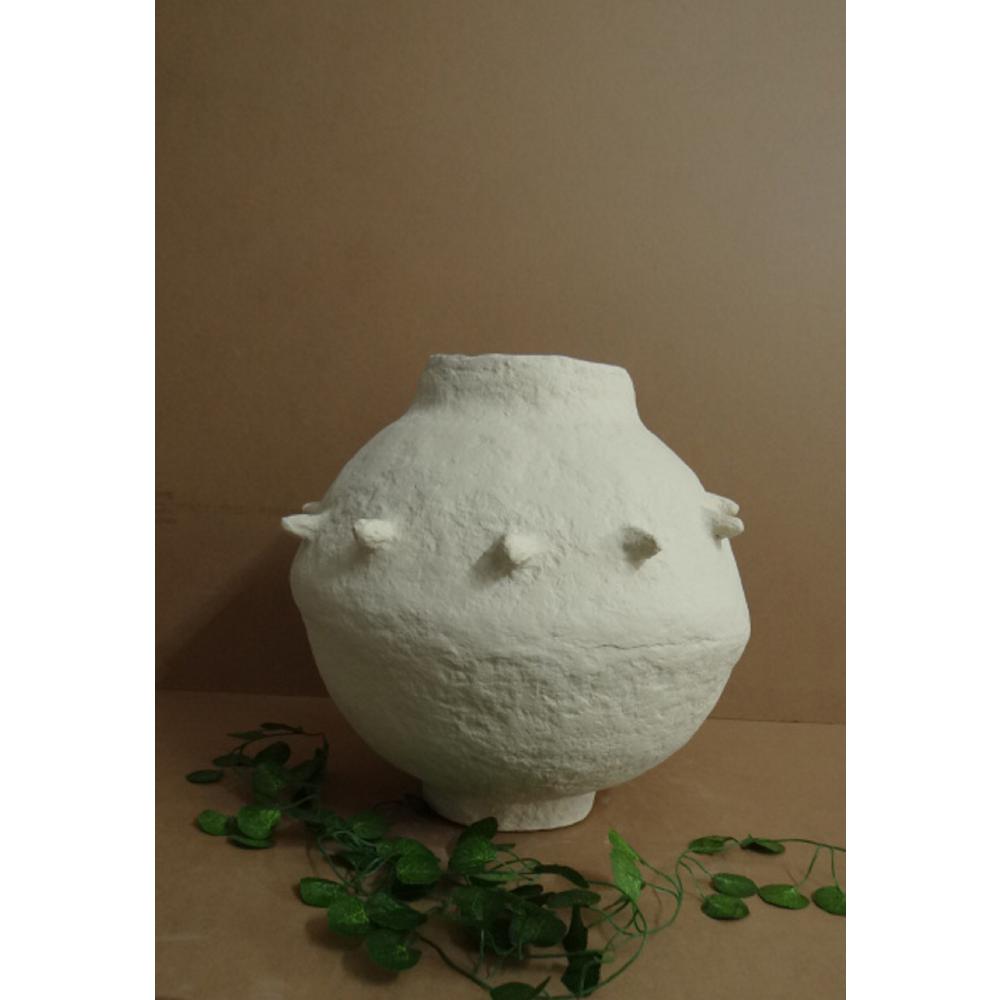 Paper Mache Vase Dia 16" Off-White. Picture 6