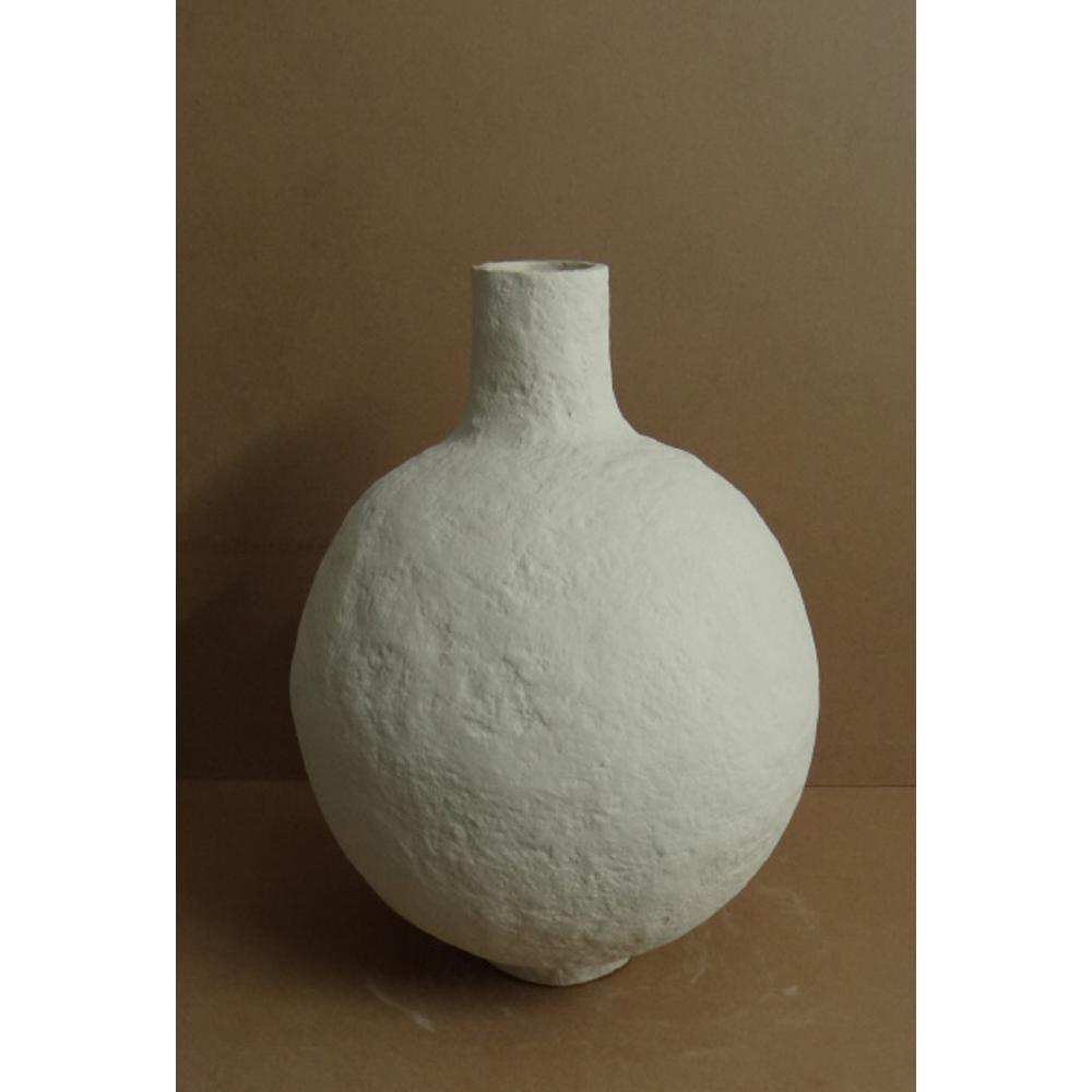Paper Mache Vase Dia 20" Off-White. Picture 1