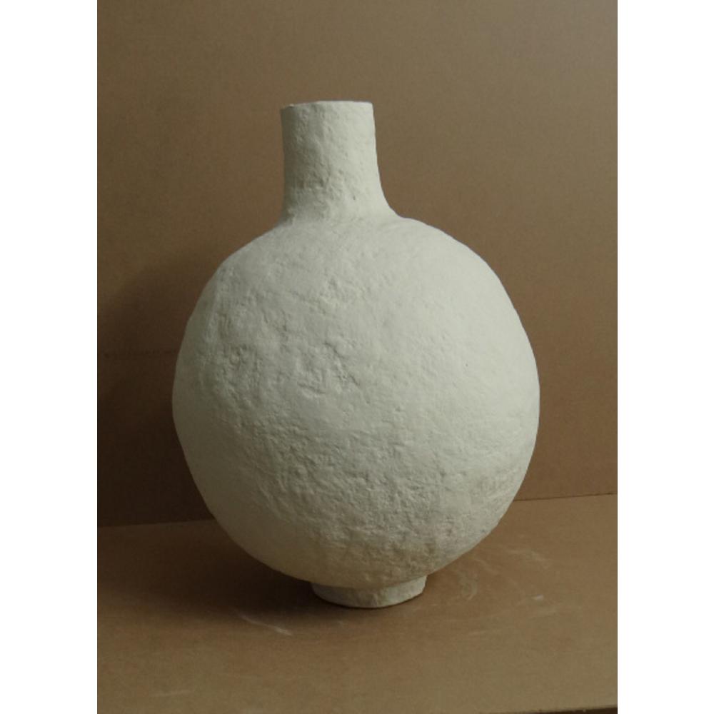 Paper Mache Vase Dia 20" Off-White. Picture 2