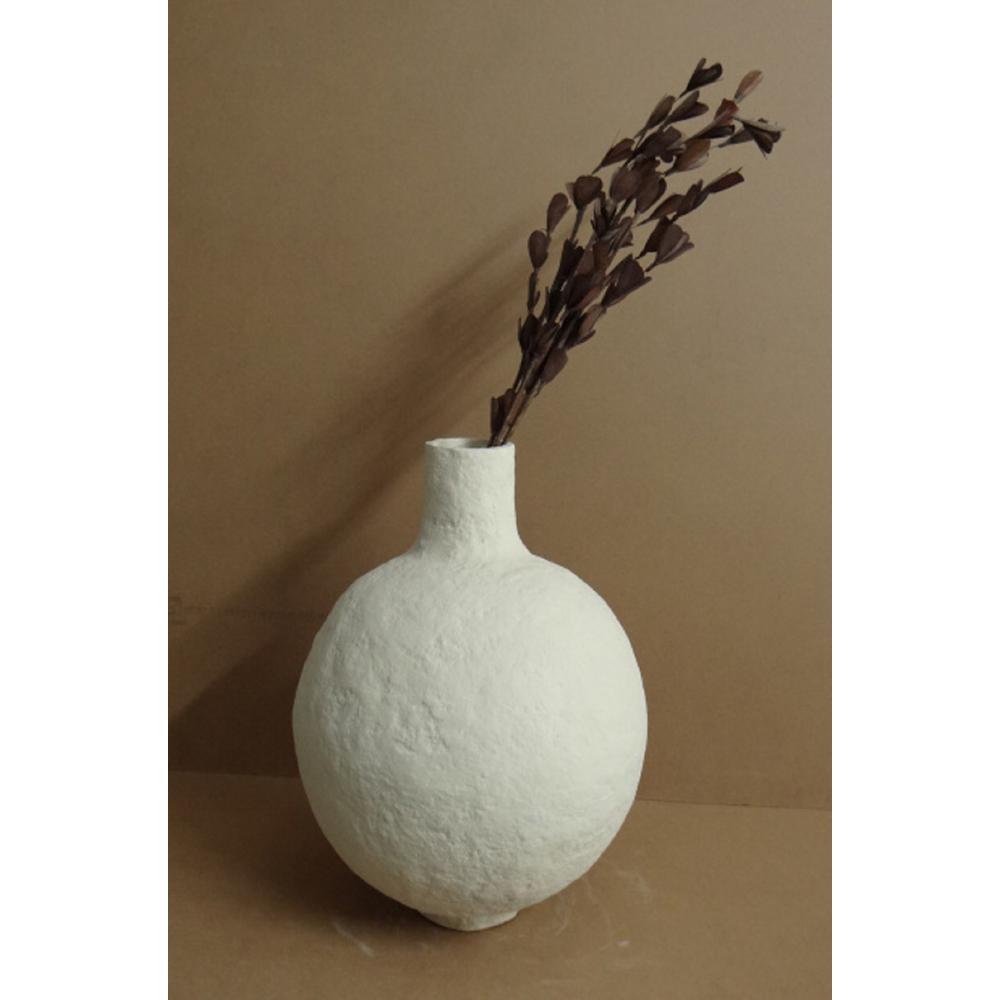 Paper Mache Vase Dia 20" Off-White. Picture 3