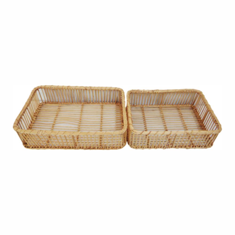 Set Of 2 Cane Rect. Trays -St - Natural. Picture 1