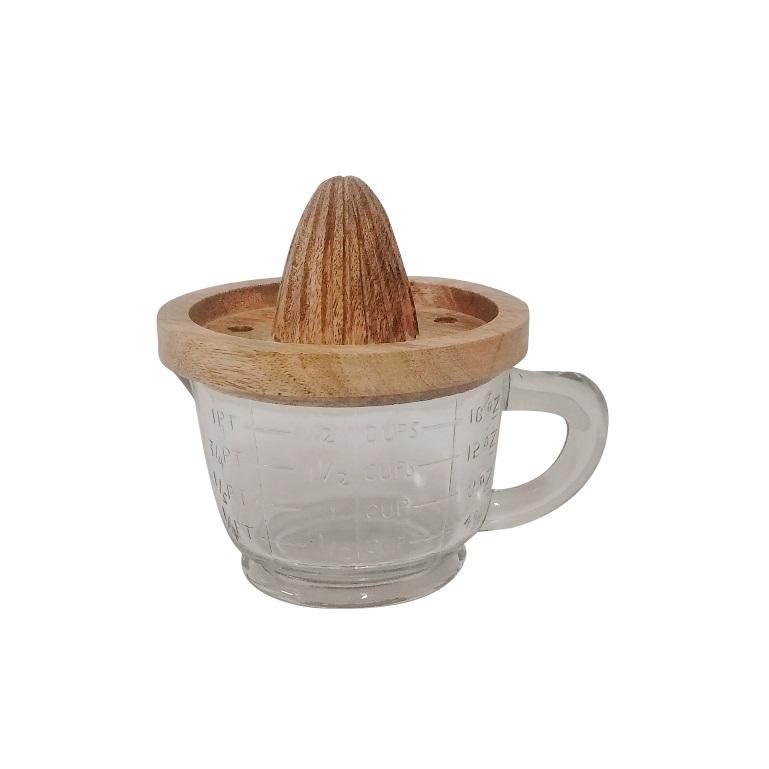 Wood Juicer With Glass Cup - Clear / Natural. Picture 1