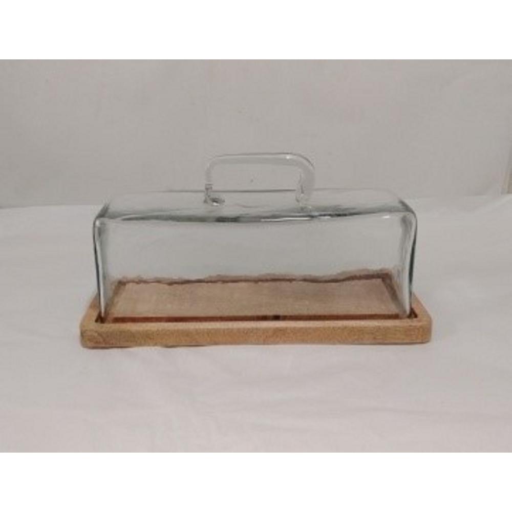 Wood Butter Dish With Glass Dome. Picture 1