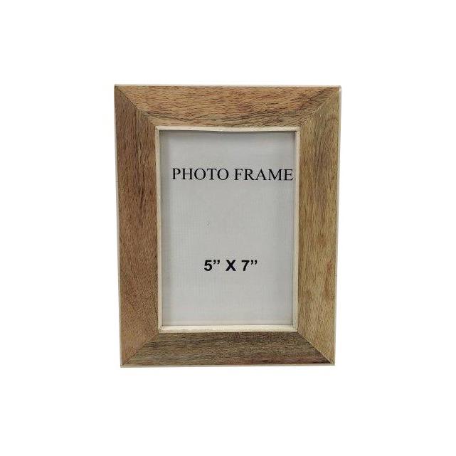 5X7” Wood Picture Frame W/ White Resin Border - Lite Brown. Picture 1