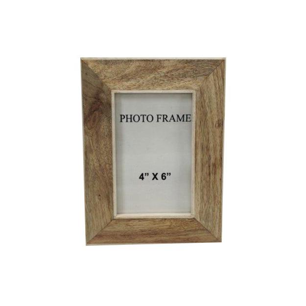 4X6” Wood Picture Frame W/ White Resin Border - Lite Brown. Picture 1