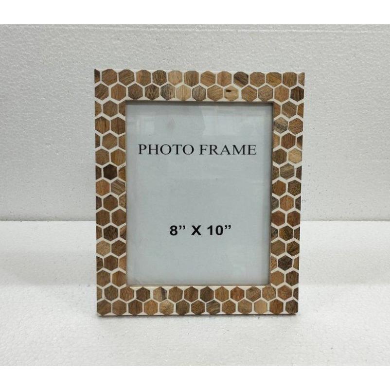 8X10” Wood Hexagon Tile Picture Frame - Lite Brown & White. Picture 1