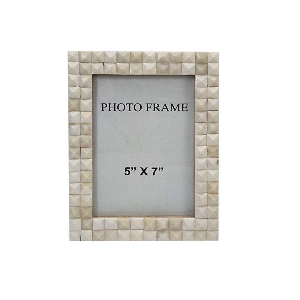 5X7” Bone Diamond Picture Frame - White. Picture 1
