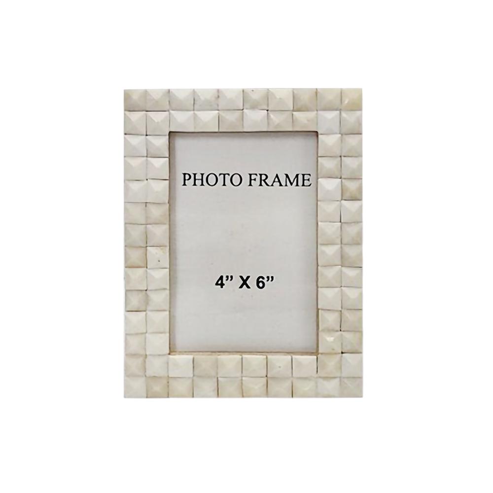 4X6” Bone Diamond Picture Frame - White. Picture 1