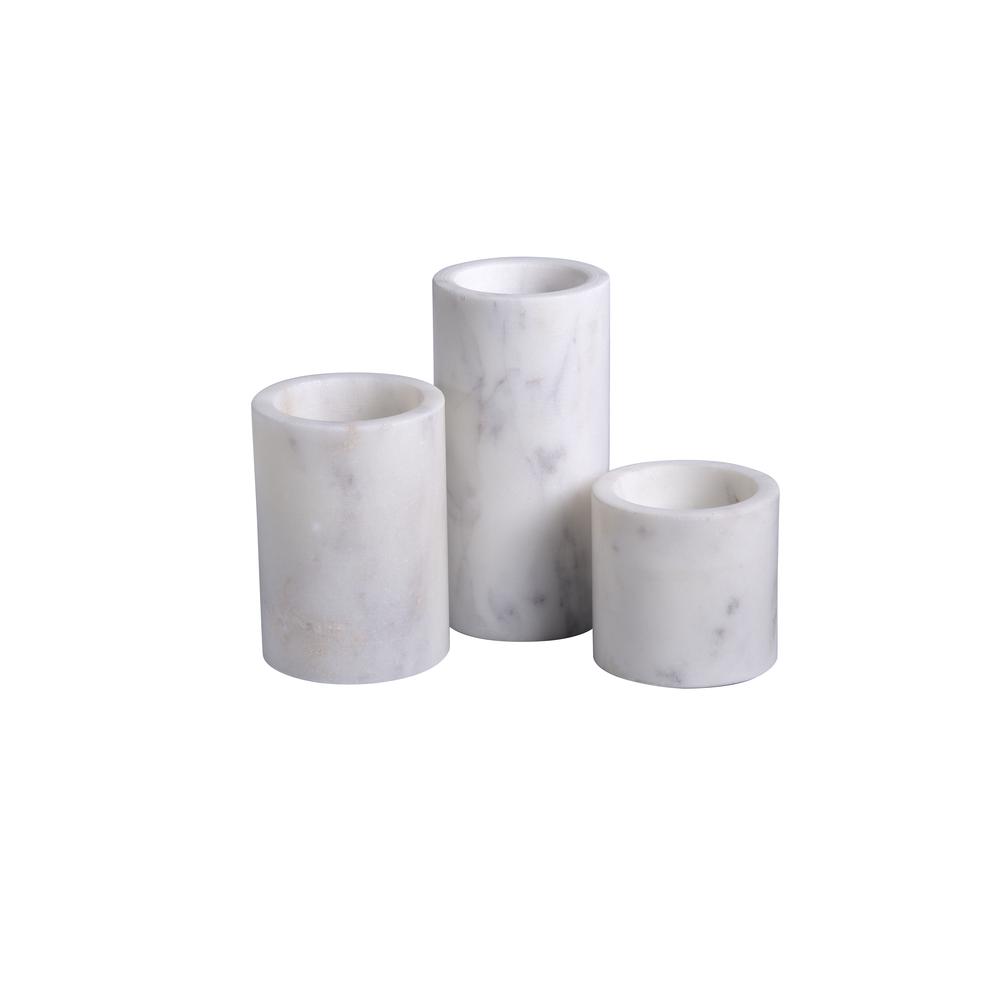 Set Of 3 Marble Cylinder Pillar Votive Holders Lp - White. Picture 1