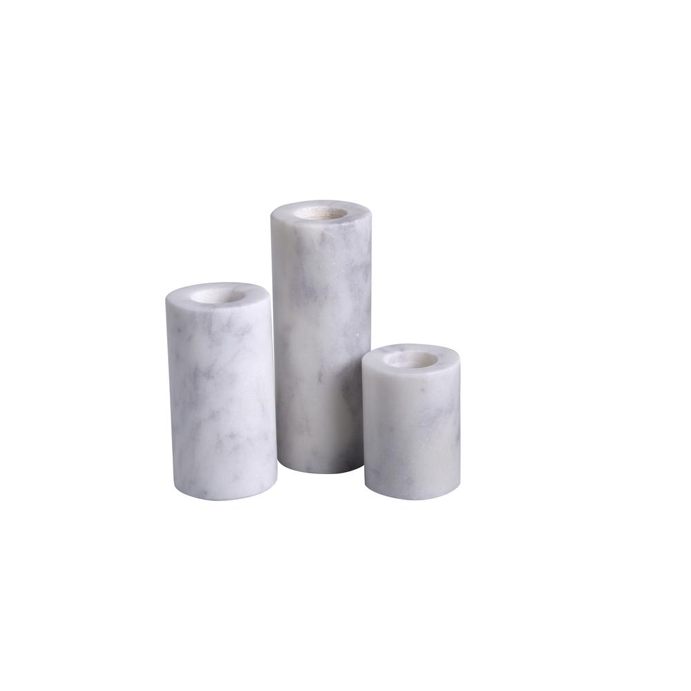 Set of 3 Marble Cylinder Pillar Taper Holders LP. Picture 1