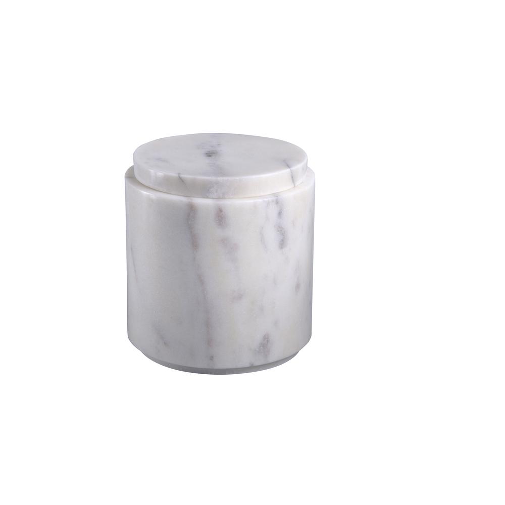 Lg. Marble Round Canister W/Lid Lp -St - White. Picture 1