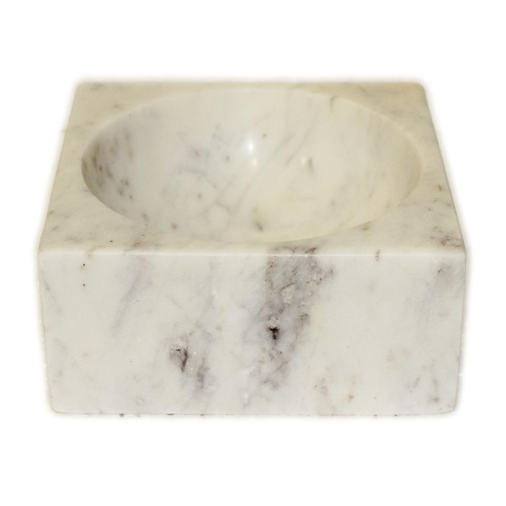 Lg. Square Concave Bowl Lp White Marble - White. Picture 1