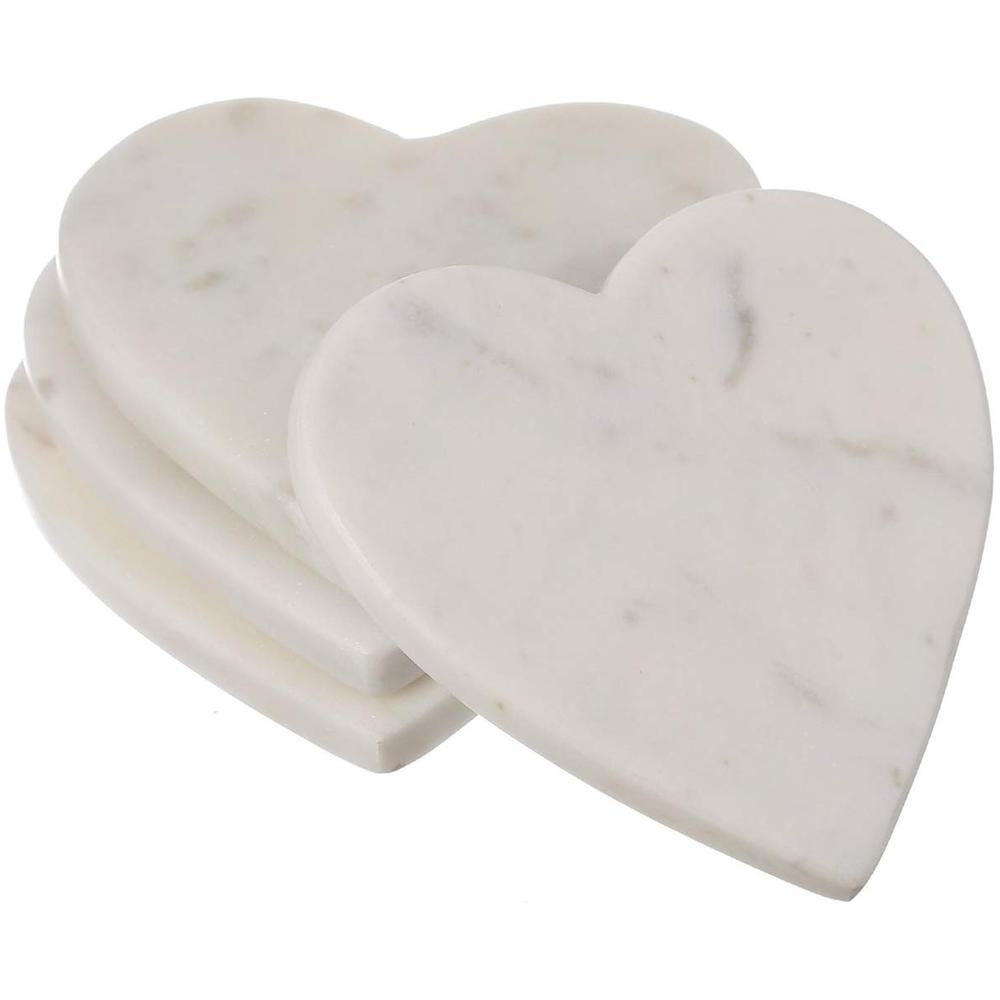 Set Of 4 Heart Shaped Coasters - White. Picture 1