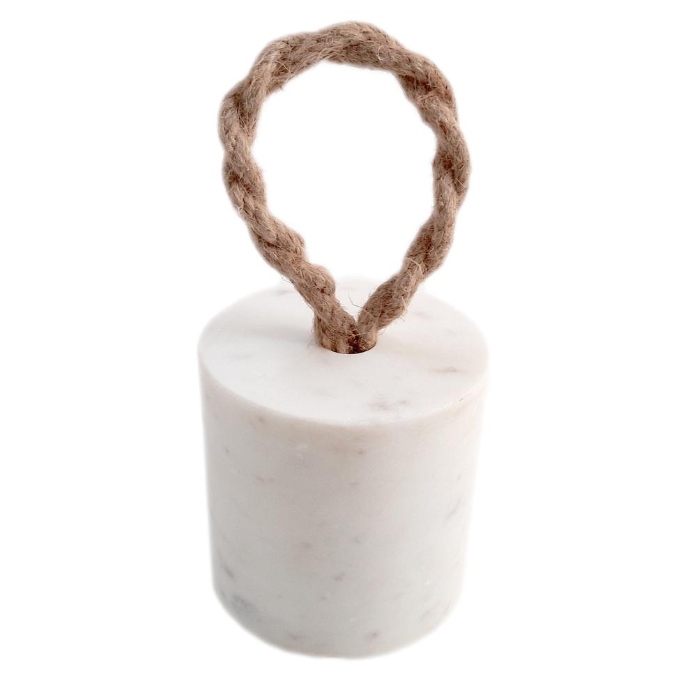 White Marble Door Stopper W/ Jute - White. Picture 1