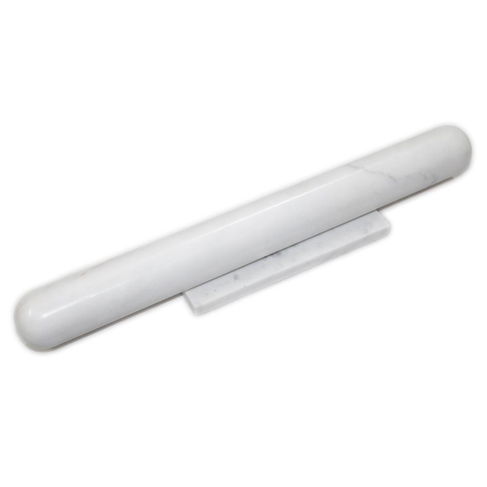 White Marble Rolling Pin W/Base - White. Picture 1
