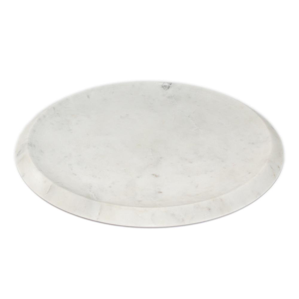 Lg. White Marble Round Tray 12”Dia - White. Picture 1