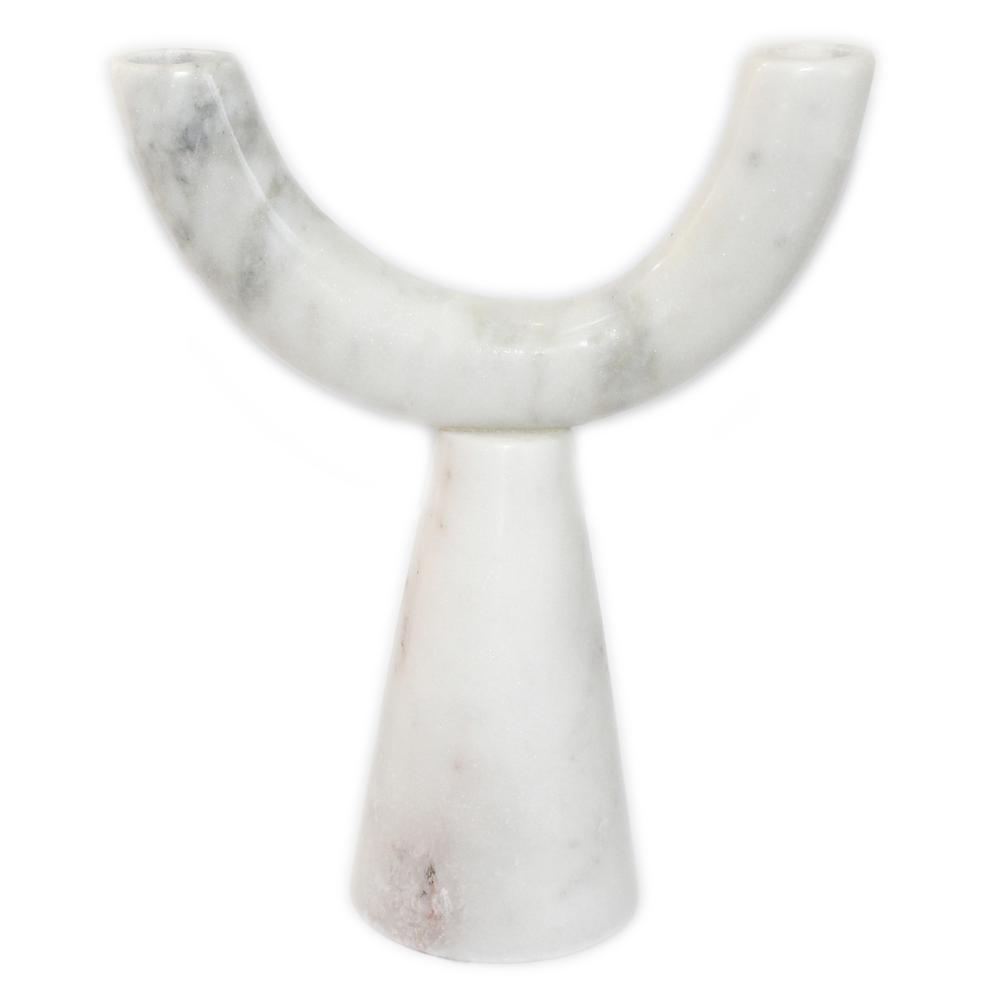 White Marble Pillar Candle Holder - White. Picture 1