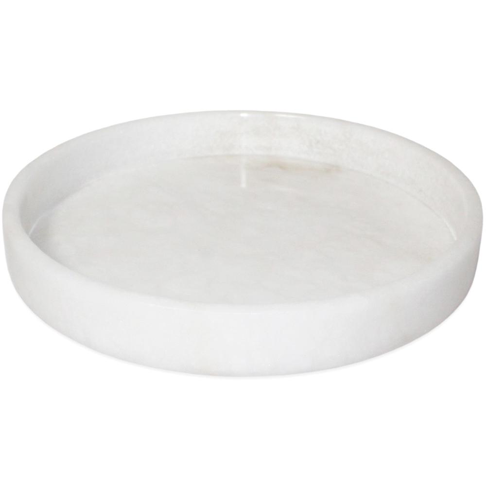 Med. Alabaster Round Tray 9”Dia - White. Picture 1