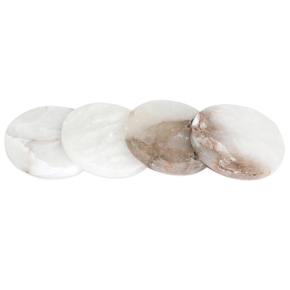 Set Of 4 Alabaster Coasters - White. Picture 1