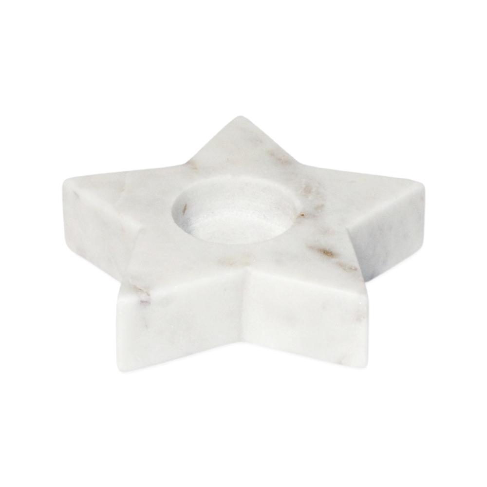 White Marble Star T-Light Candle Holder -St - White. Picture 1