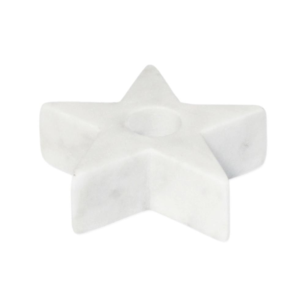 White Marble Star Taper Candle Holder -St - White. Picture 1