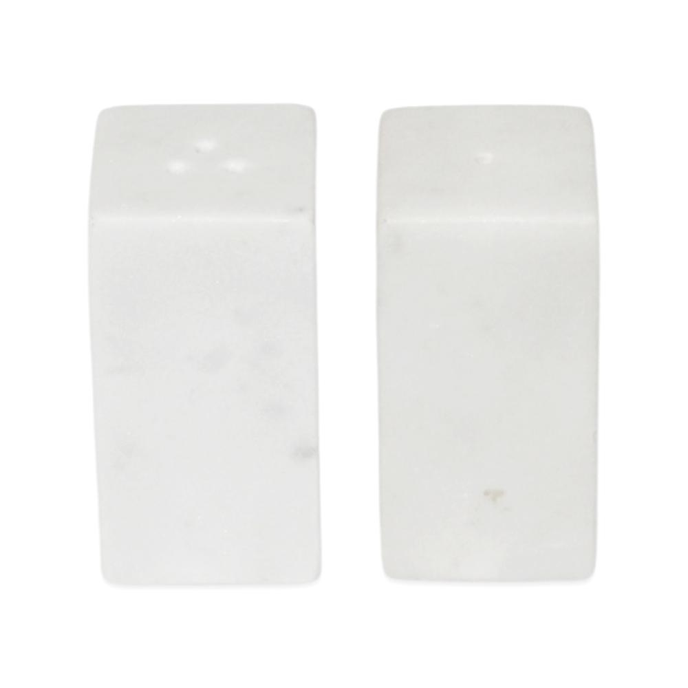Set Of 2 White Marble Square Salt & Pepper Shakers - White. Picture 1
