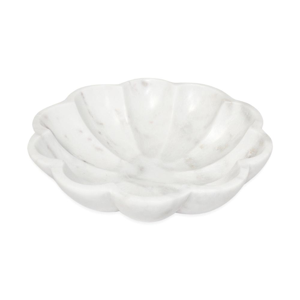 Med. White Marble Lotus Bowl 7”Dia - White. Picture 1