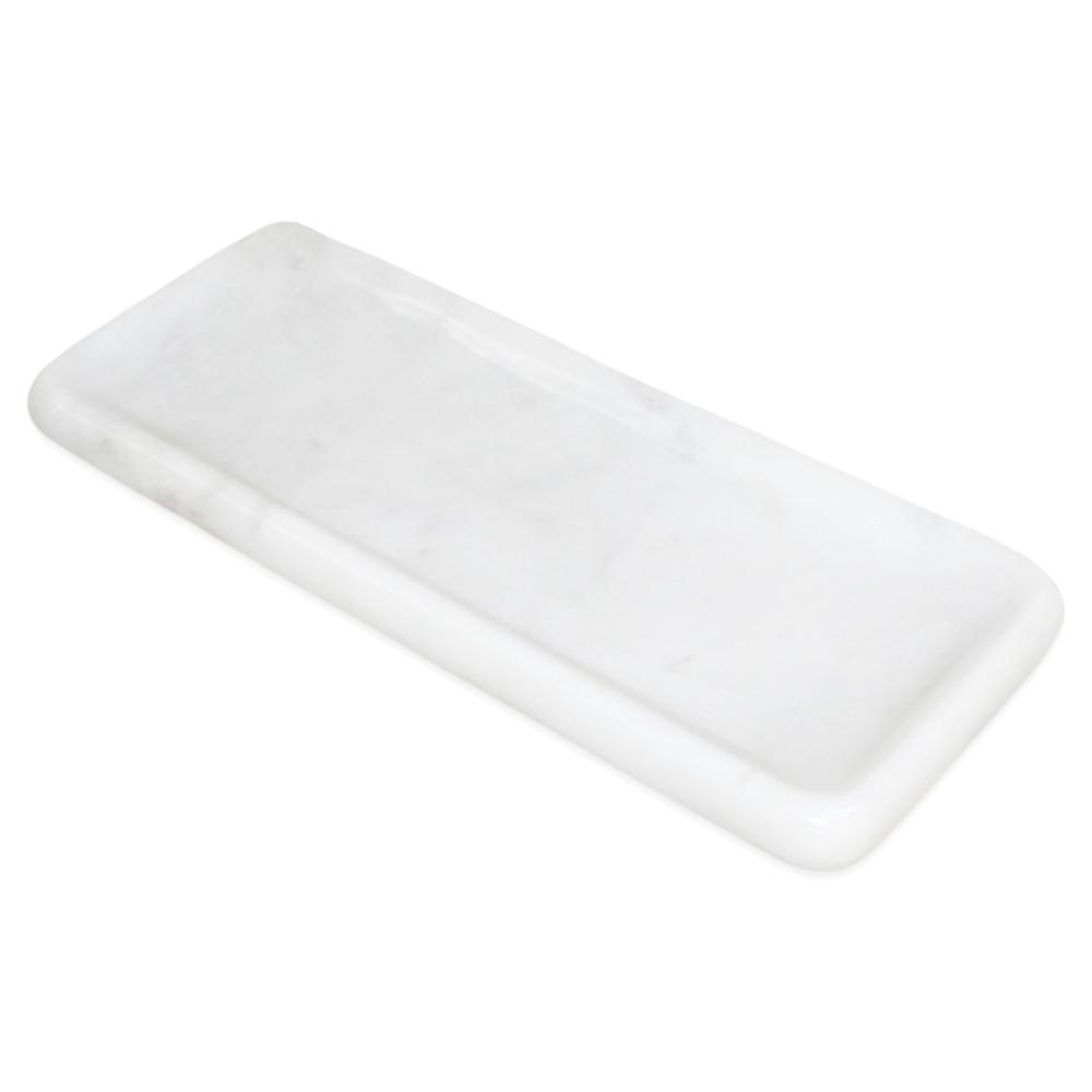 Lg. White Marble Round Edged Tray - White. Picture 1