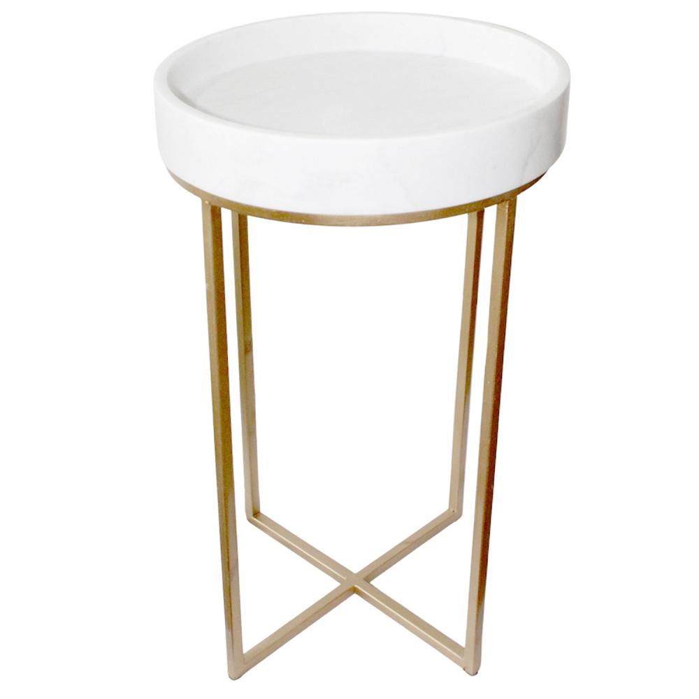 White Marble End Table W/Antique Gold Finish. Picture 1